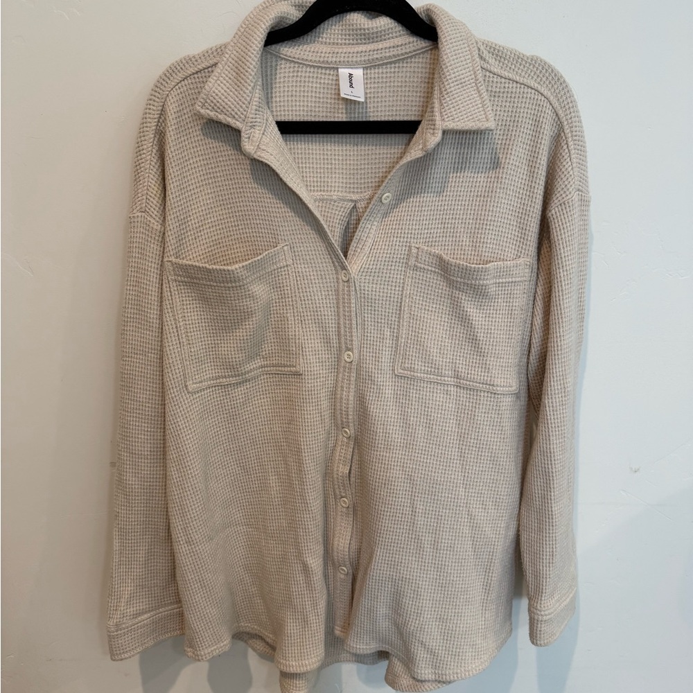 Abound Nordstrom Cream Button-Up Waffle Knit Shirt Womens Large Casual Boho Soft